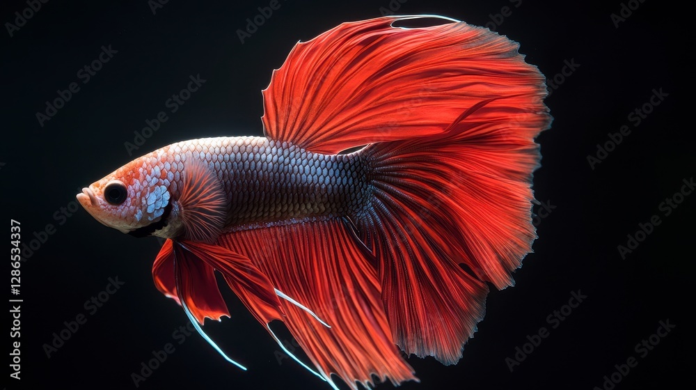 Fototapeta premium Stunning Red Betta Fish Siamese Fighting Fish Aquatic Life