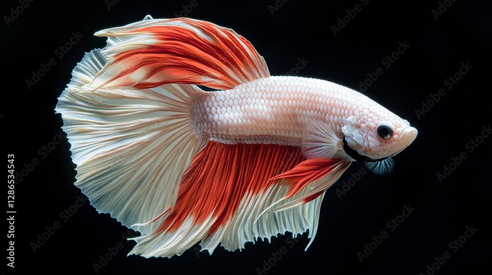 Fototapeta premium Stunning Halfmoon Betta Fish Red and White Aquatic Life