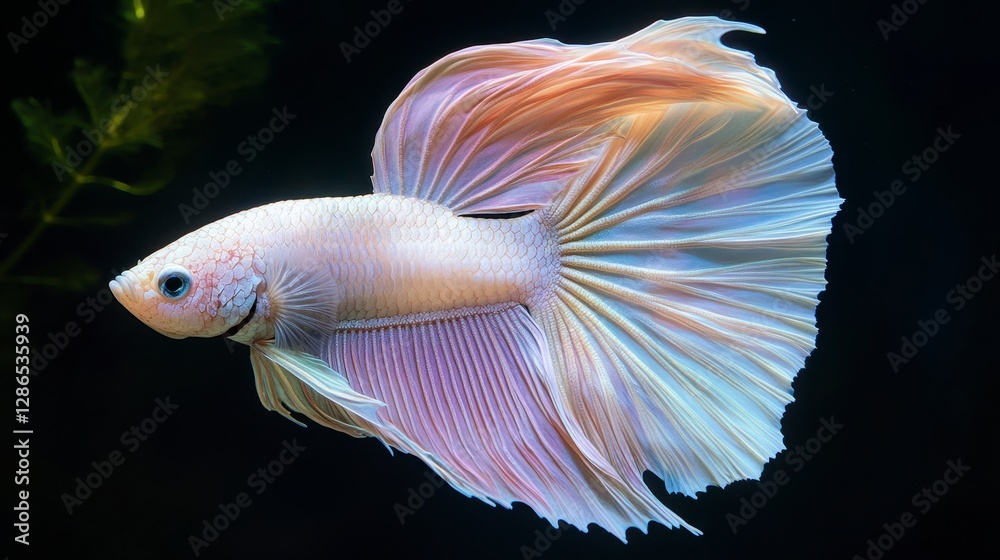 Fototapeta premium Elegant White Siamese Fighting Fish Betta Splendens Aquatic Life