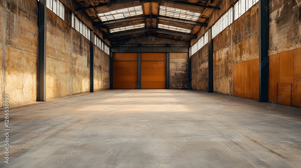 Vast Industrial Warehouse with Massive Steel Doors and Open Interior Layout Vast Industrial Warehouse with Massive Steel Doors and Open Interior Layout