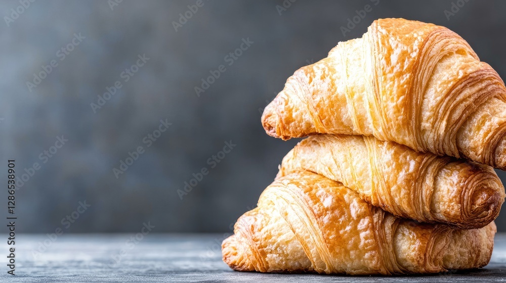 Golden croissants, bakery, breakfast, table, dark background, food photography Golden croissants, bakery, breakfast, table, dark background, food photography
