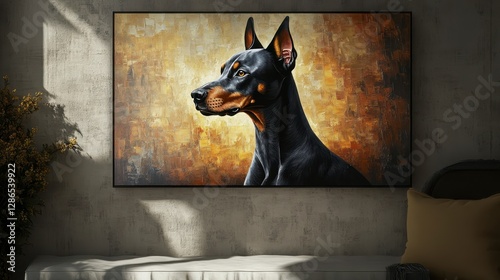 Doberman Pinscher Oil Painting Canvas Wall Art Home Decor photo