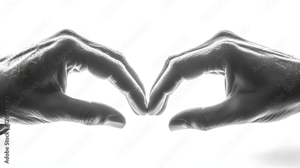 Naklejka premium Two Elegant Hands Forming a Heart Shape Against a Bright White Background