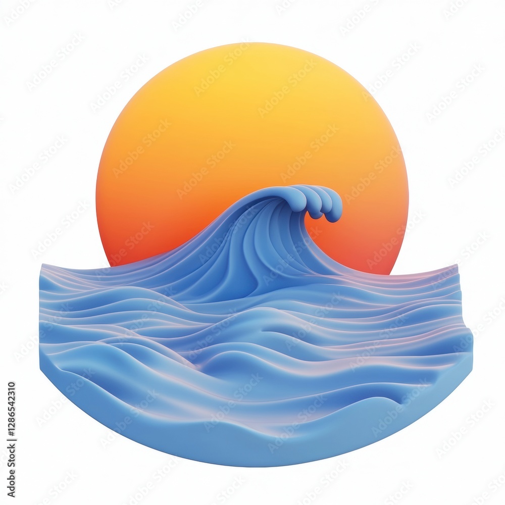 Ocean sunset with gentle waves isolated on white background Ocean sunset with gentle waves isolated on white background