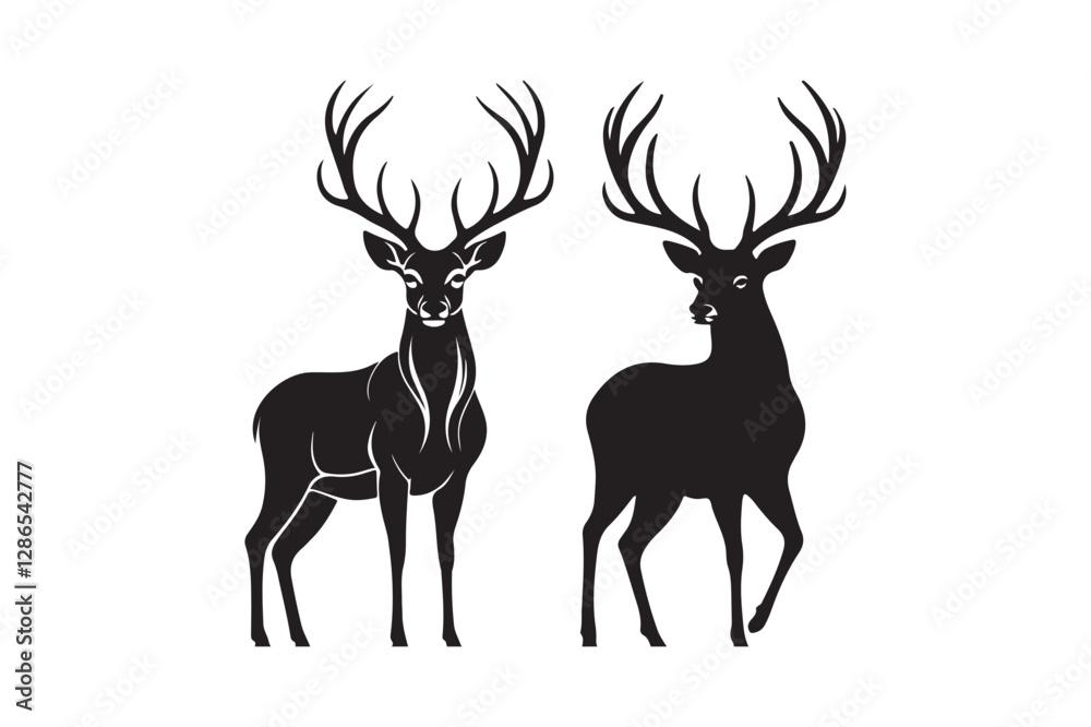Obraz premium Wildlife Deer Silhouette Hunting, Nature, and Forest Animal Illustration