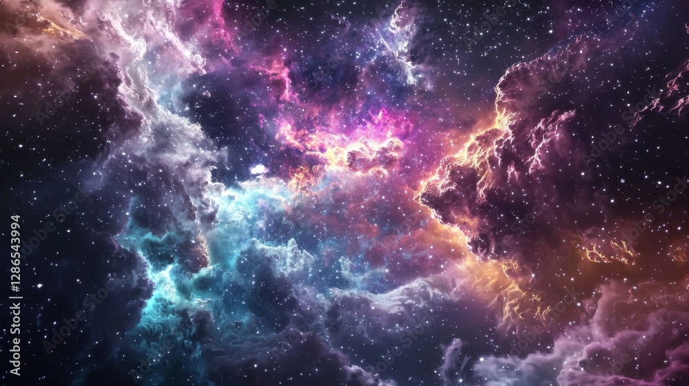 A futuristic AI creates an artificial nebula, weaving glowing stardust into intricate celestial patterns A futuristic AI creates an artificial nebula, weaving glowing stardust into intricate celestial patterns