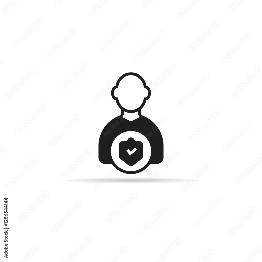 people and shield badge icon with shadow on white background people and shield badge icon with shadow on white background