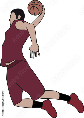 basketball player with ball, slam dunk