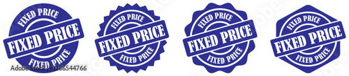 Fixed price rounded badge collection set on white background. Fixed price symbol in badge shape. Stable price icons set in different style. Retail fixed price tag in vector form. Vector illustration 