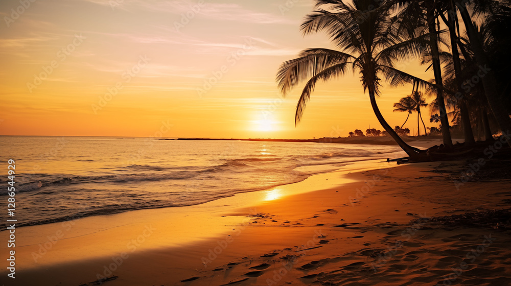 Soft waves and palm trees at sunset Soft waves and palm trees at sunset