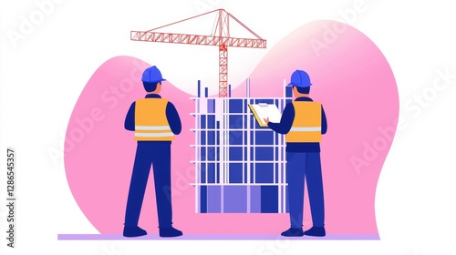Construction Workers Evaluating Progress at a Building Site