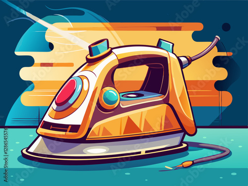 
vector of  Steam iron is working