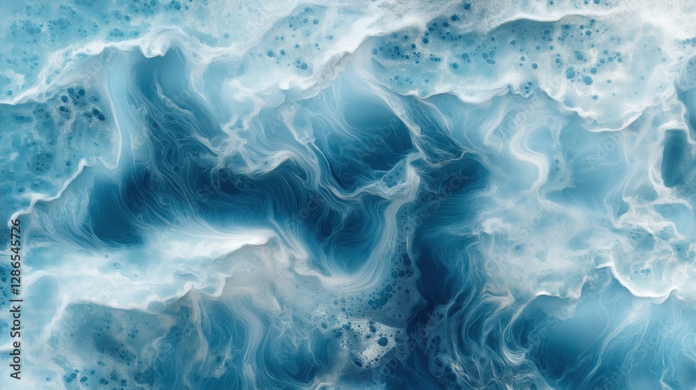 Fototapeta premium Fluid blue abstract texture with foamy details and dynamic swirling patterns