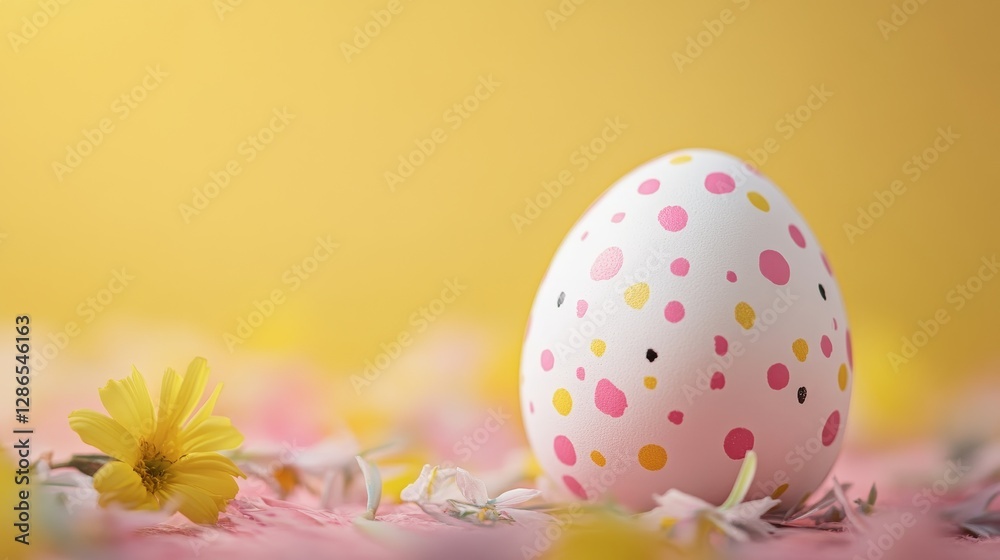Single Easter egg on beautiful plain background with copy space. Premium Easter background