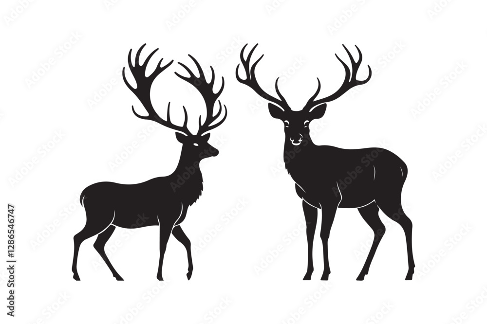Obraz premium Wildlife Deer Silhouette Hunting, Nature, and Forest Animal Illustration
