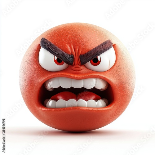 N angry red-faced emoji with trembling lips and gritted teeth isolated on white background