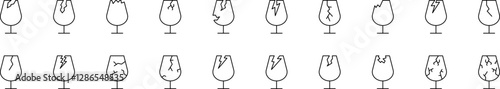 Set of Broken Glass Related Line Icons. Outline Signs for Graphic and Web Design, Apps, Adverts, Various Cards