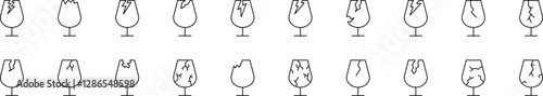 Collection of Broken Glass Related Line Icons. Outline Signs for Graphic and Web Design, Apps, Adverts, Various Cards
