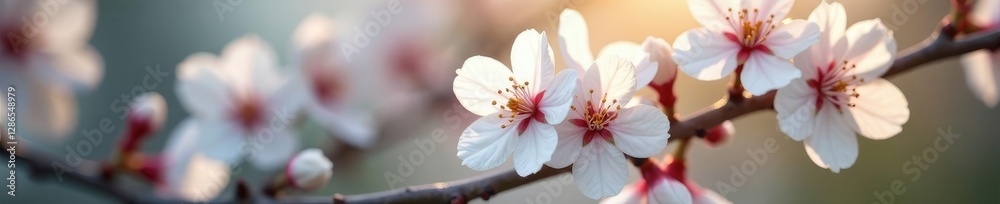 Obraz premium Soft petals unfurl from white cherry blossoms, blossoms, branch