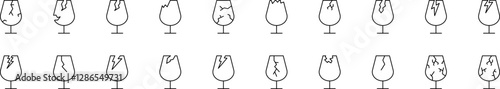 Broken Glass Line Icon Collection. Outline Signs for Graphic and Web Design, Apps, Adverts, Various Cards