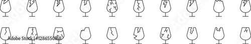 Broken Glass Line Icon Pack. Outline Signs for Graphic and Web Design, Apps, Adverts, Various Cards