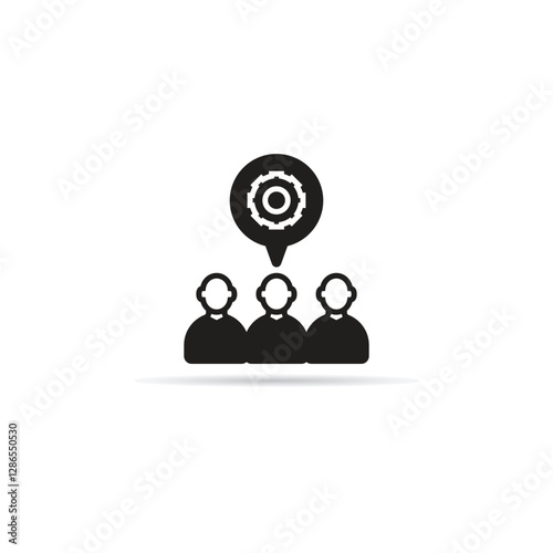 group of people and gear settings icon with shadow on white background