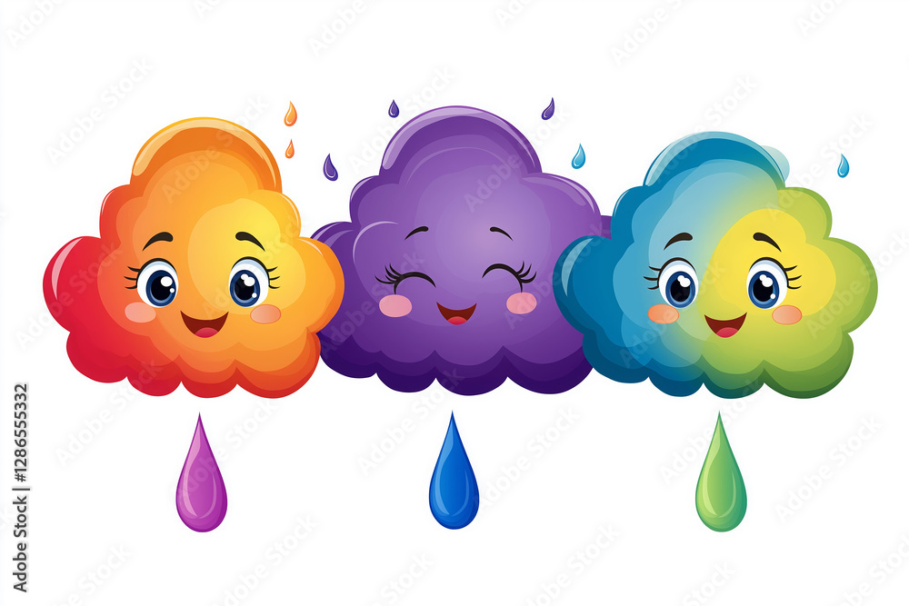 Fototapeta premium Colorful smiling clouds in shades of orange, purple and green. World Meteorological Day