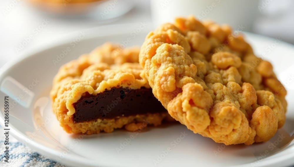 Crispy cornflake chocolate pillows, breakfast treat , bowl, texture Crispy cornflake chocolate pillows, breakfast treat , bowl, texture