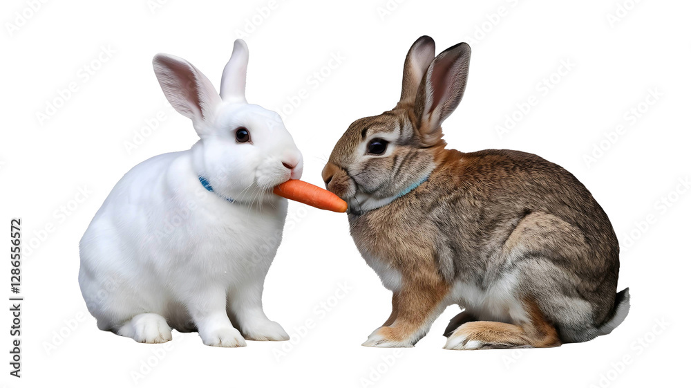 Two Rabbits with Carrot on Transparent Background Two Rabbits with Carrot on Transparent Background