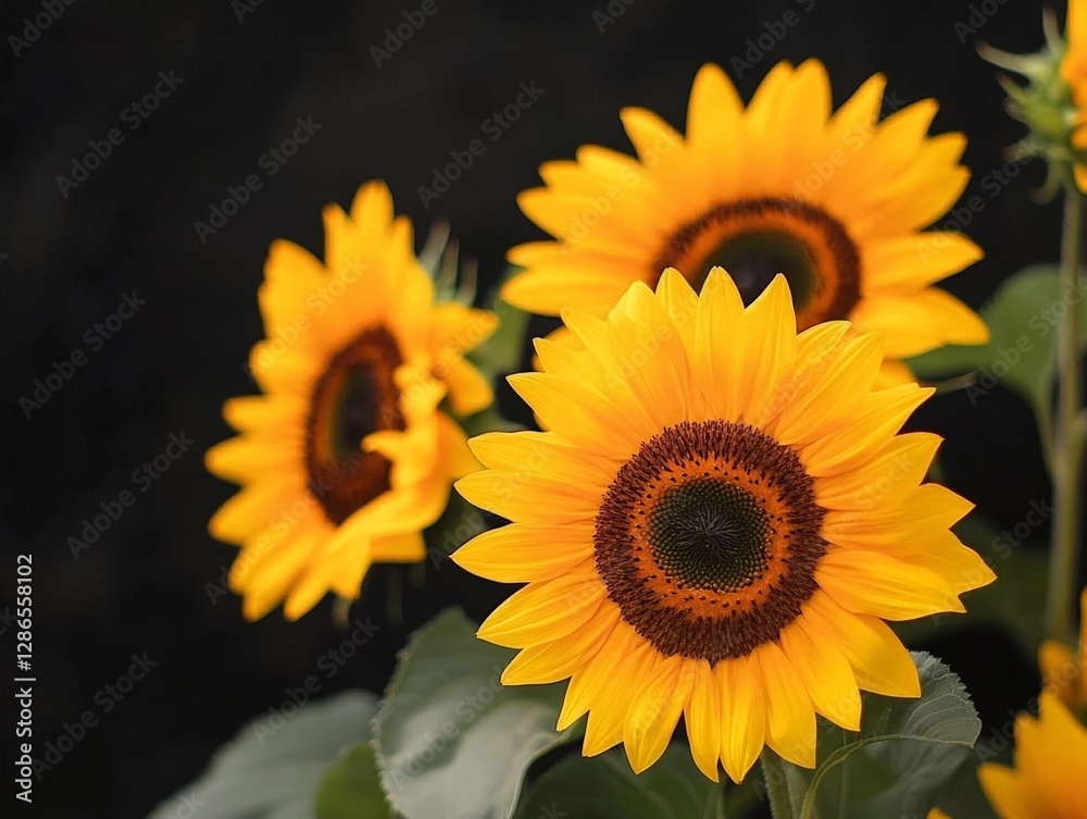 Fototapeta premium Bright Sunflowers in Bloom Against a Dark Background
