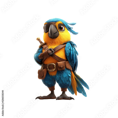 Cartoon Pirate Parrot with Sword - 3D Render