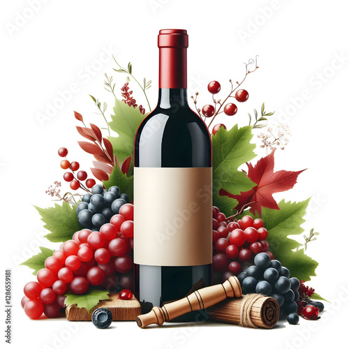 Red wine bottle with blank label. isolate on White background