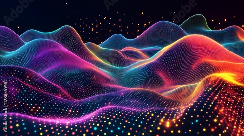 A colorful background of futuristic point waves with glowing dots and flowing lines