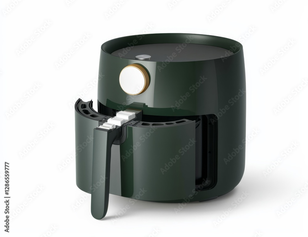 Stylish Air Fryer with Modern Design Open Compartment on White Background Stylish Air Fryer with Modern Design Open Compartment on White Background