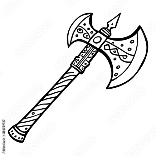 Ornate Viking Battle Axe Outline Intricate Design and Historical Weapon Vector Illustration