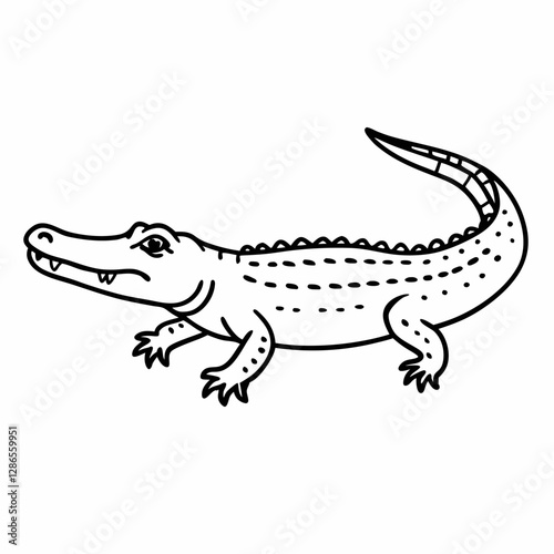 Crocodile Outline Illustration Black and White Vector of Reptile