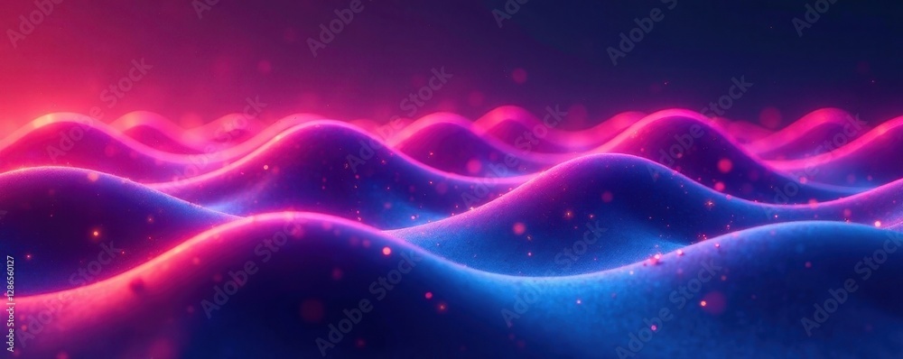 Fototapeta premium Geometric neon wave, futuristic feel, smooth gradients, blue, technology