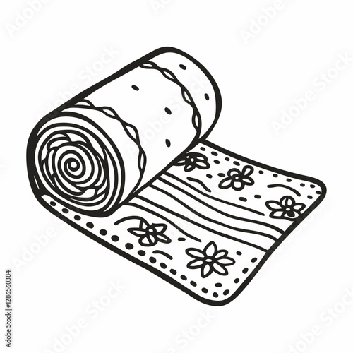 Detailed Black and White Roll Cake with Floral Patterns Vector Illustration