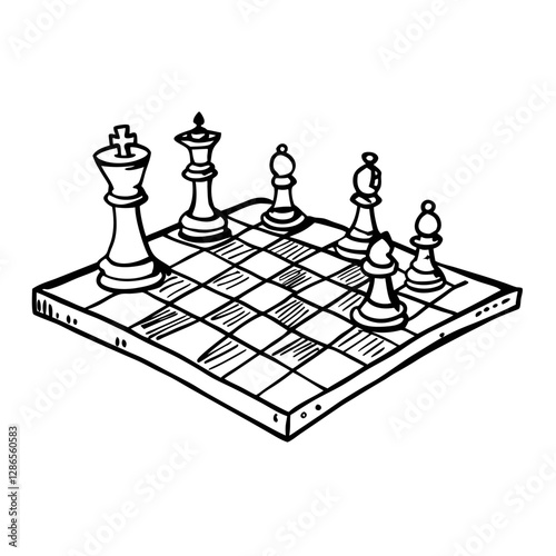 Hand Drawn Chess Board with Pieces Strategy, Game, and Art Fusion