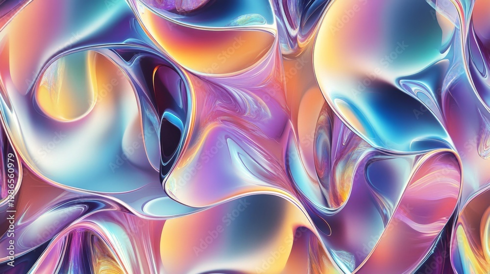 A repeating pattern of abstract fluid holographic designs with flowing colors and gradients A repeating pattern of abstract fluid holographic designs with flowing colors and gradients
