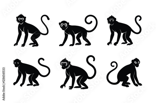 set of monkey silhouette on white background