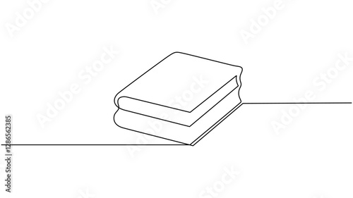 continuous One line drawing of a stack of books resting on a surface.