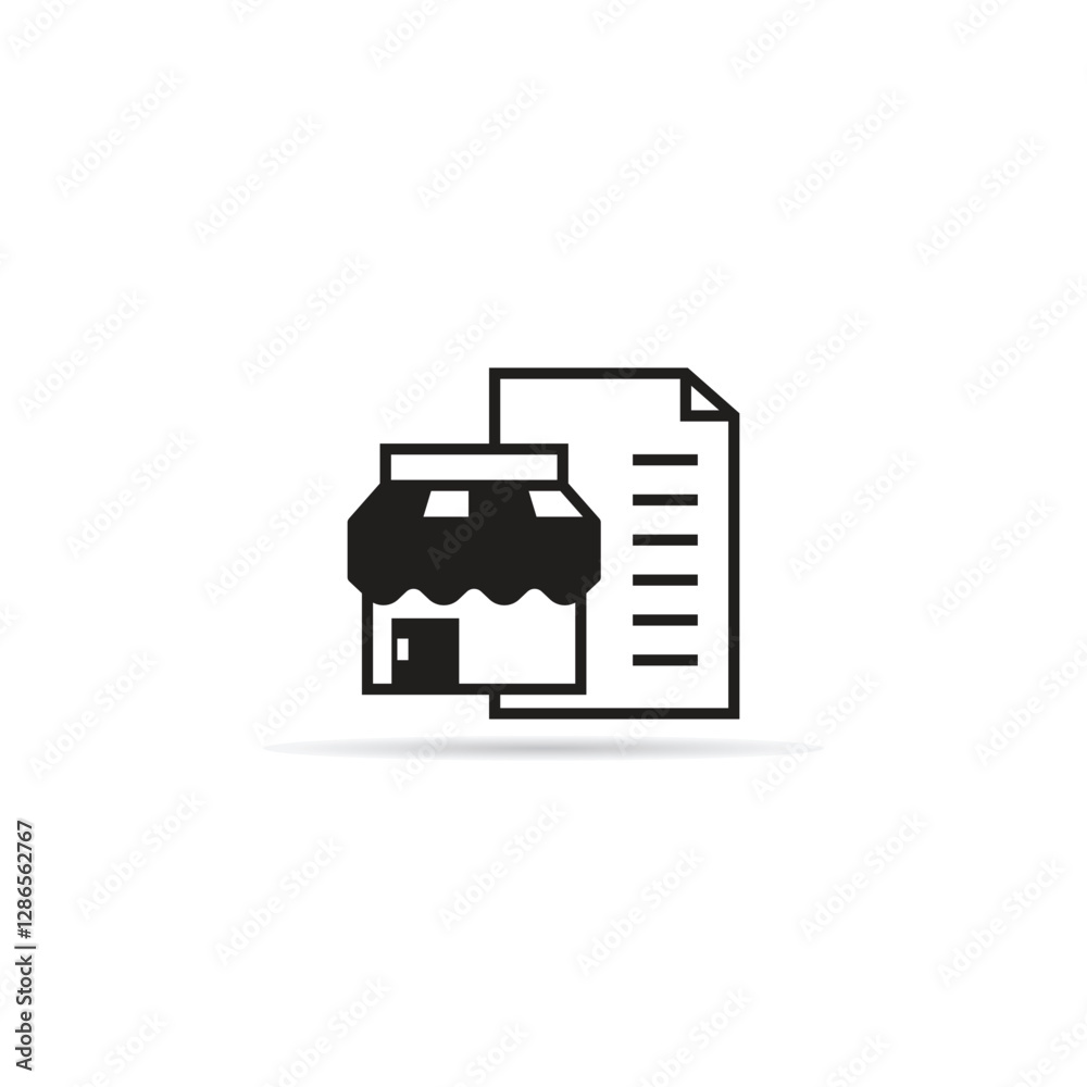 shop and bill icon with shadow on white background shop and bill icon with shadow on white background