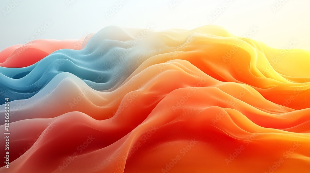 Obraz premium Abstract Warm Cool Color Gradient Fabric Waves. AI Generated