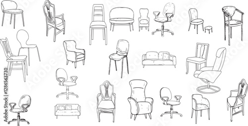 Furniture black icons Vector set. bed and armchair illustration symbol collection. 