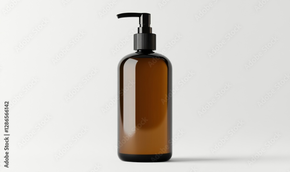 Amber pump bottle on white for cosmetics or toiletries Amber pump bottle on white for cosmetics or toiletries
