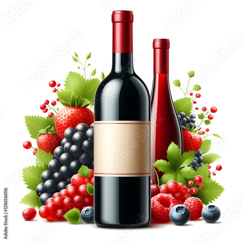 Red wine bottle with blank label. isolate on White background