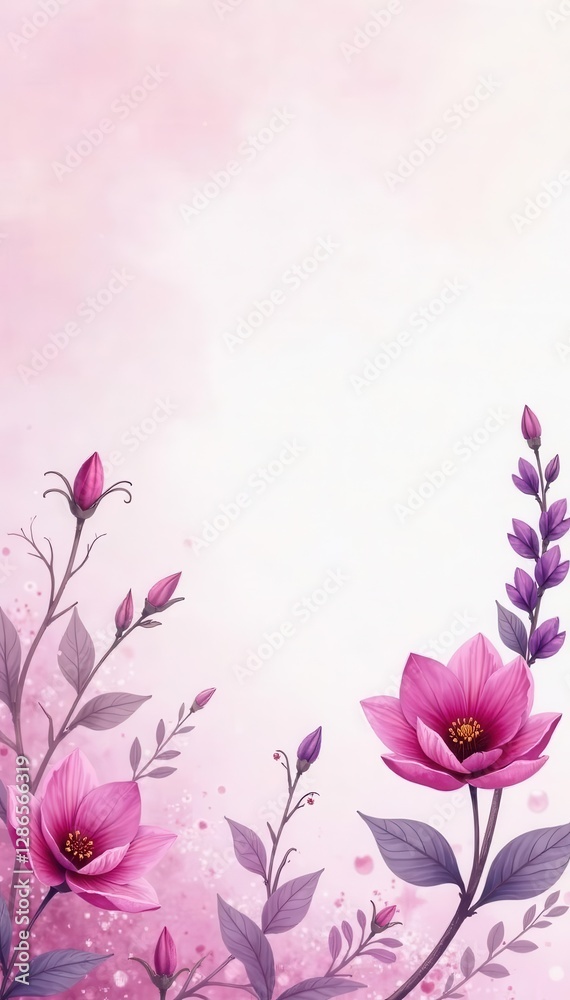 Naklejka premium Blush pink and lavender abstract watercolor floral design , form, soft, color