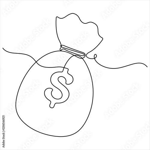 Single continuous line drawing of money bag money storage and investment single Line art saving Investment and finance bank object vector