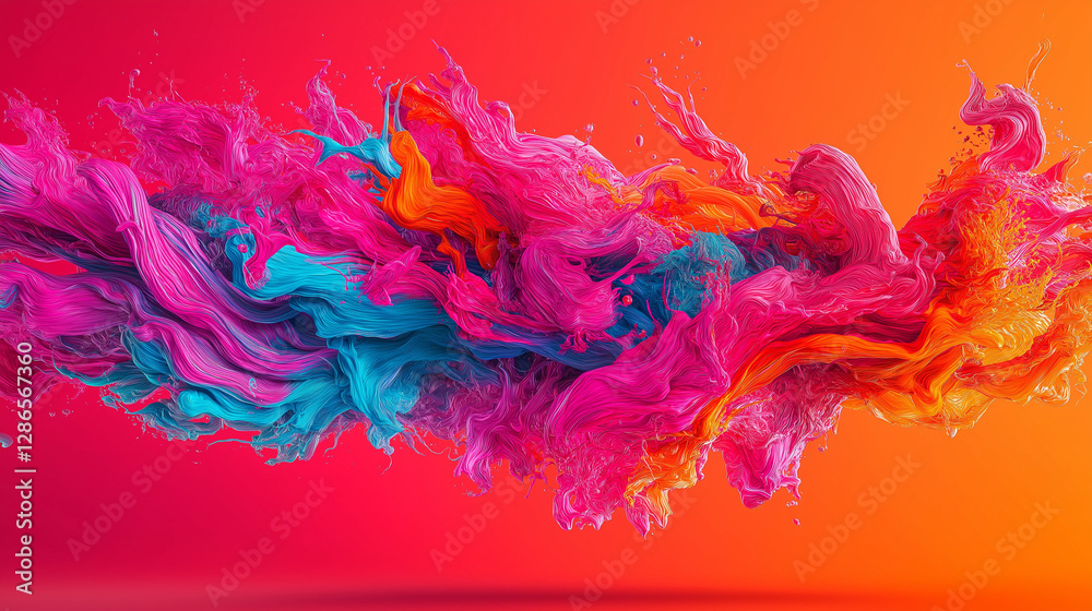 Obraz premium Color Burst: A mesmerizing abstract of vibrant and flowing colors exploding in a dynamic dance of hues, invoking emotion and movement. The image showcases vivid gradients and soft textures.